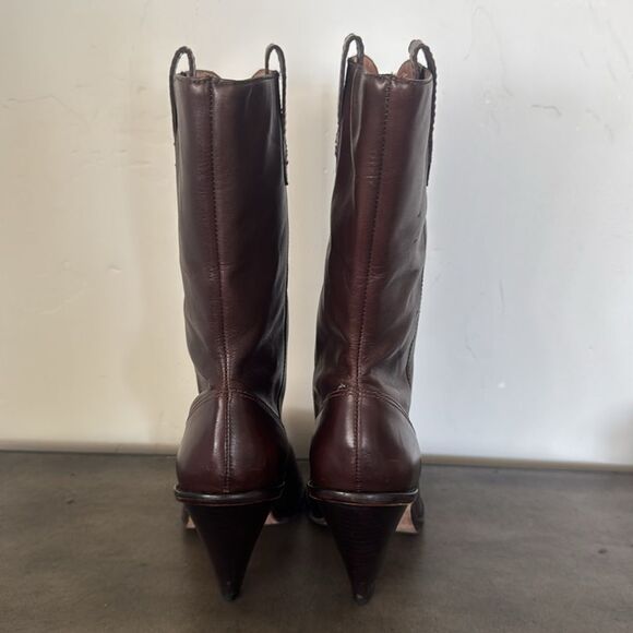 KORS Michael Kors Dark Brown Leather Mid Calf Heeled Boots Pull On Women’s Sz 6M - Picture 3 of 16